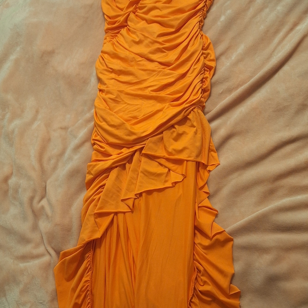 Elegant Orange Ruched Dress